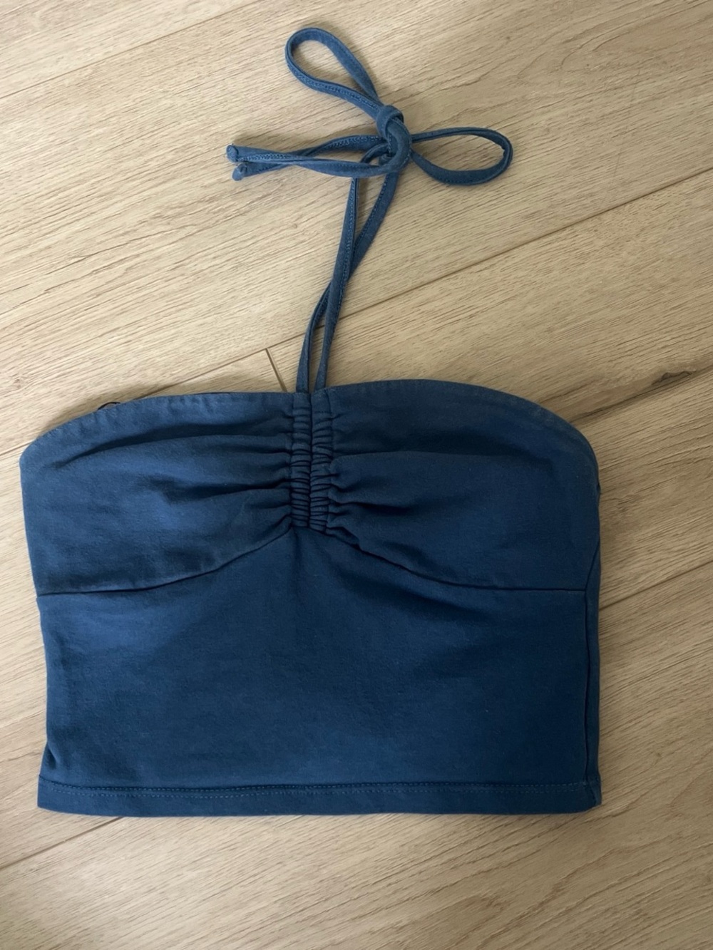 Forever 21 Navy Blue Strapless Ruched Tube Top with Halter Tie
